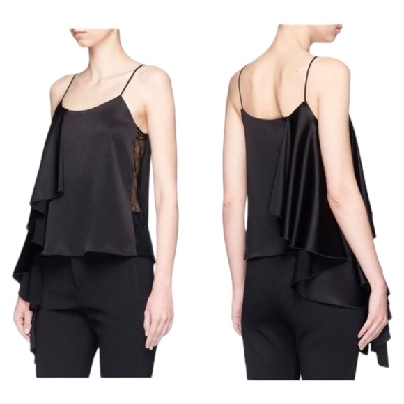 ALICE + Olivia Lelah Asymmetric Draped Satin Crepe Lace insert Camisole NEW - Picture 3 of 10